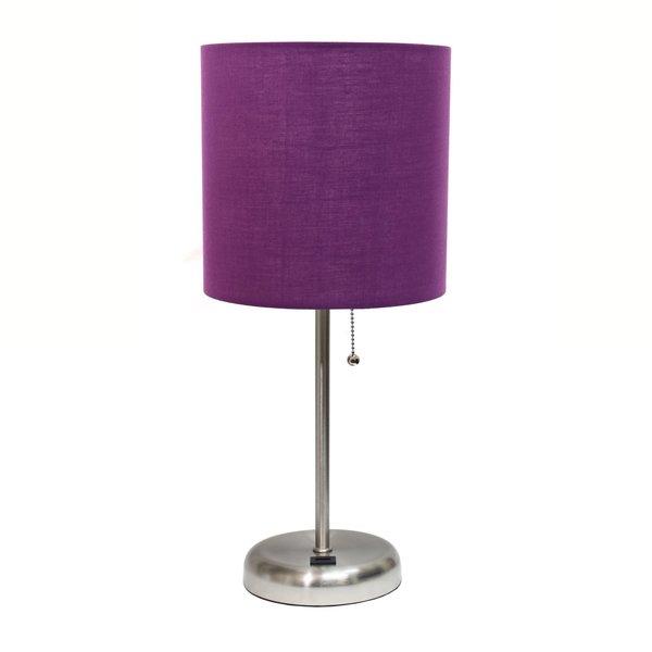 Limelights Stick Lamp with USB charging port and Fabric Shade, Purple LT2044-PRP
